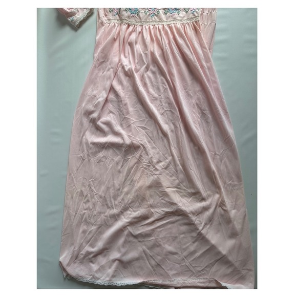 Vintage Gilead Pink Embroidered Lace Maxi Nightgown Made in USA Medium Prairie - Picture 7 of 12